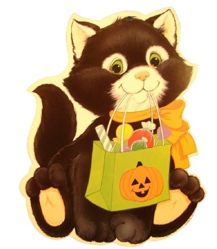 Vintage Eureka Halloween Black and White Kitten Treat Bag Candies Die Cut Decoration