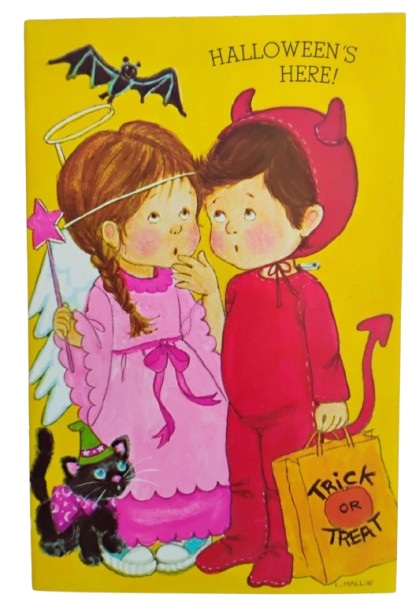 Vintage Rousana Halloween Greeting Card Angel and Devil Costumes