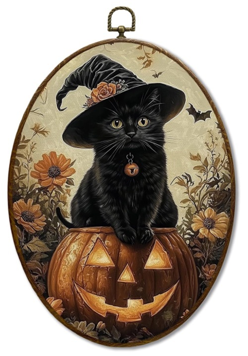 Vintage Halloween Witchy Black Cat Hanging Wall Decor